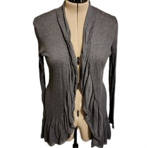 🔖Daisy Fuentes Gray Cardigan Sweater Long Sleeve Ruffle Detail Sz L
